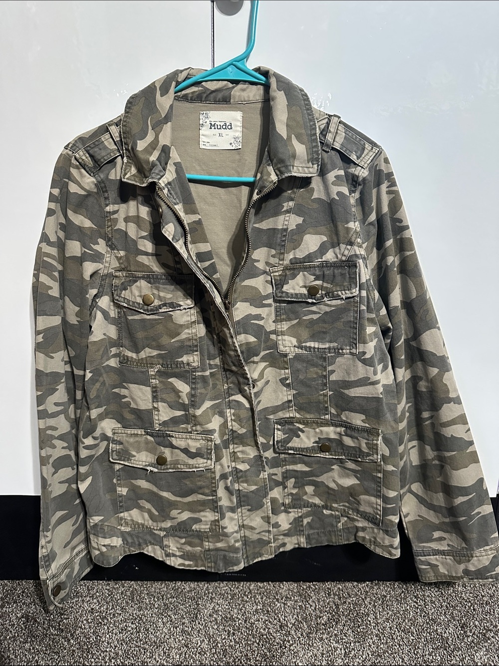 Mudd Girls Green & Gray Camo Utility Jean Jacket